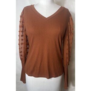 Emery Rose NWT rust pullover top‎ Sheer Sleeves Long Cuffs Women’s Size Large